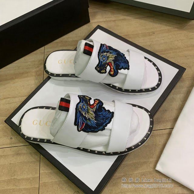 GUCCI男鞋 Gucci爆款拖鞋 專櫃同步發售 牛皮刺繡鞋面 夏季爆單品 古馳男士真皮拖鞋  hdnx1057